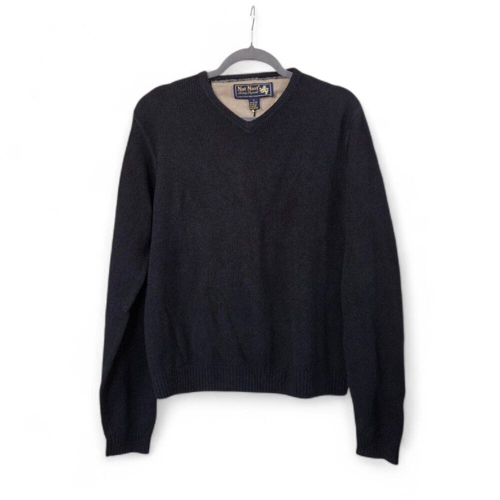 Nat Nast Black Soft Boucle NWT Luxury Originals V-Neck Sweater, Men's Small
